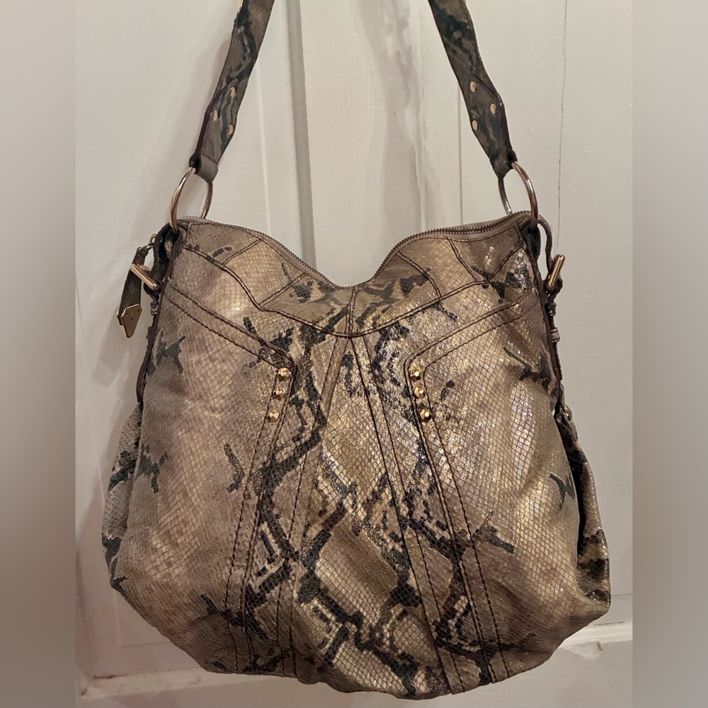 Python Snakeskin Leather Large Shoulder Bag - image 7